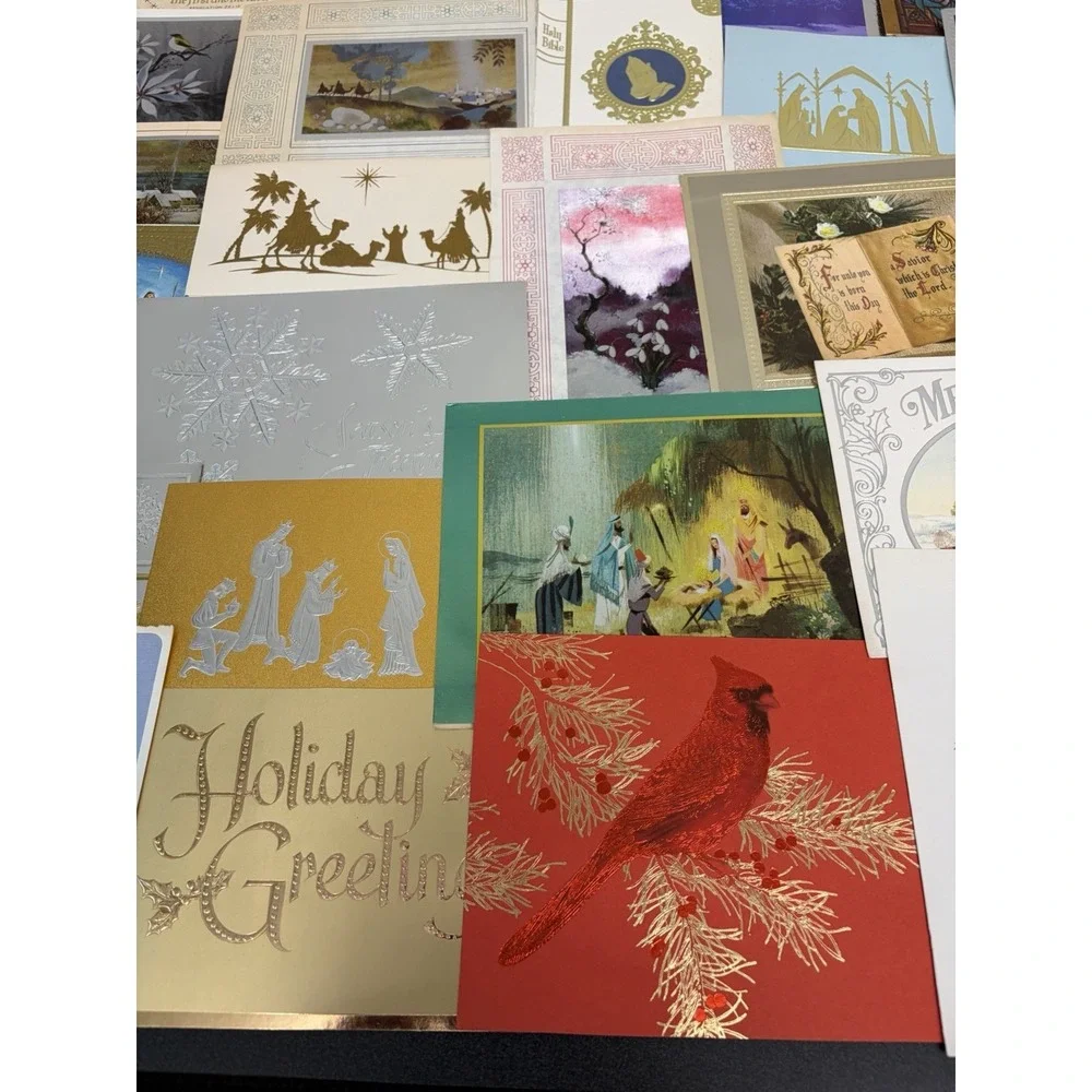 Vintage Metallic Christmas Cards Fronts ONLY for Scrapbooking Crafts Lot of 50+